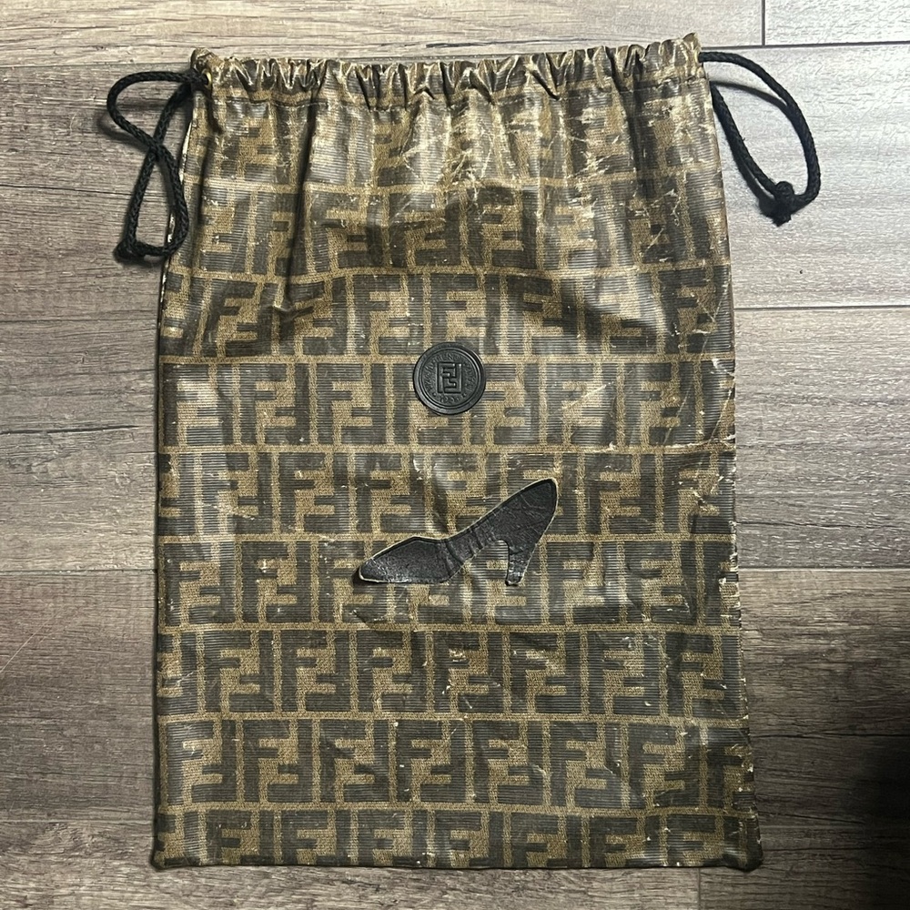 Fendi Vintage Zucca Pattern Drawstring Bag Brown Authentic